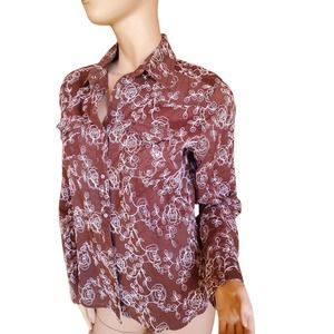 Ariat Brown with embroidered flowers snap western blouse